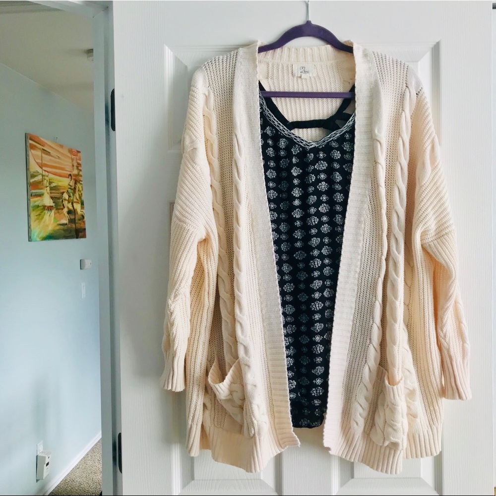 BOHO Chic Oversized Off-White Knit Cardigan